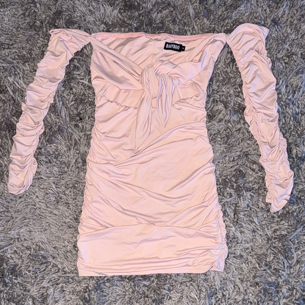 Pink Off-Shoulder Long Sleeve Bodycon Dress